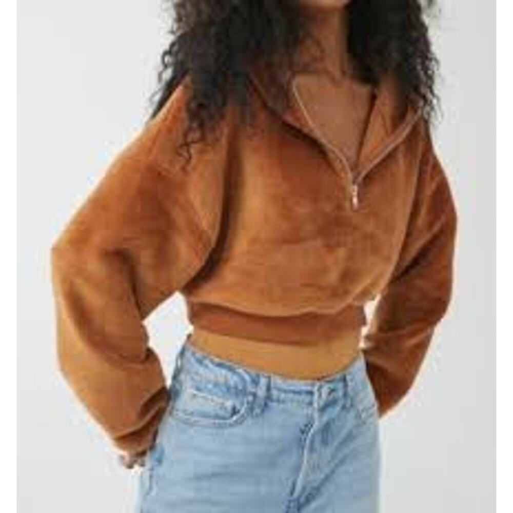 BDG Urban Outfitters Brown Luxe Fleece Cropped Bliss Hoodie Sweatshirt Size M